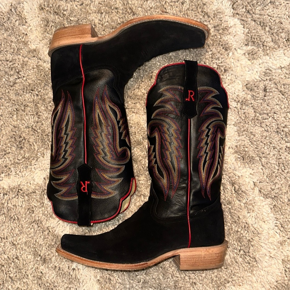 R. Watson Cow Leather Black Boots with Red Accents size 10D/gently worn indoors